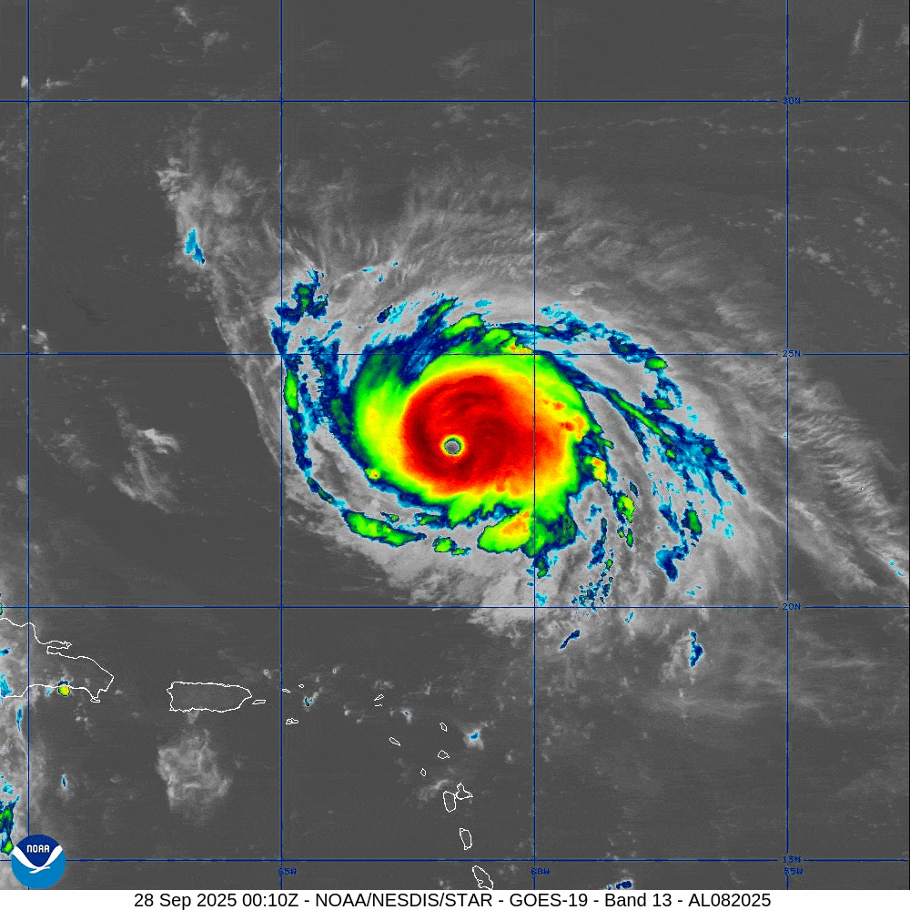 12 hour infrared data satellite loop showing the mature stages of Hurricane Humberto